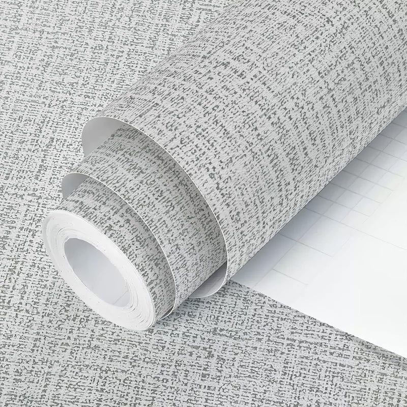 lenify Grey Grasscloth Peel and Stick Wallpaper 17.7inchx118.1inch Textured Wallpaper Peel and Stick Grasscloth Wall Paper Grey Contact Paper for Cabinets Self Adhesive Removable Faux Linen Vinyl - Image 1